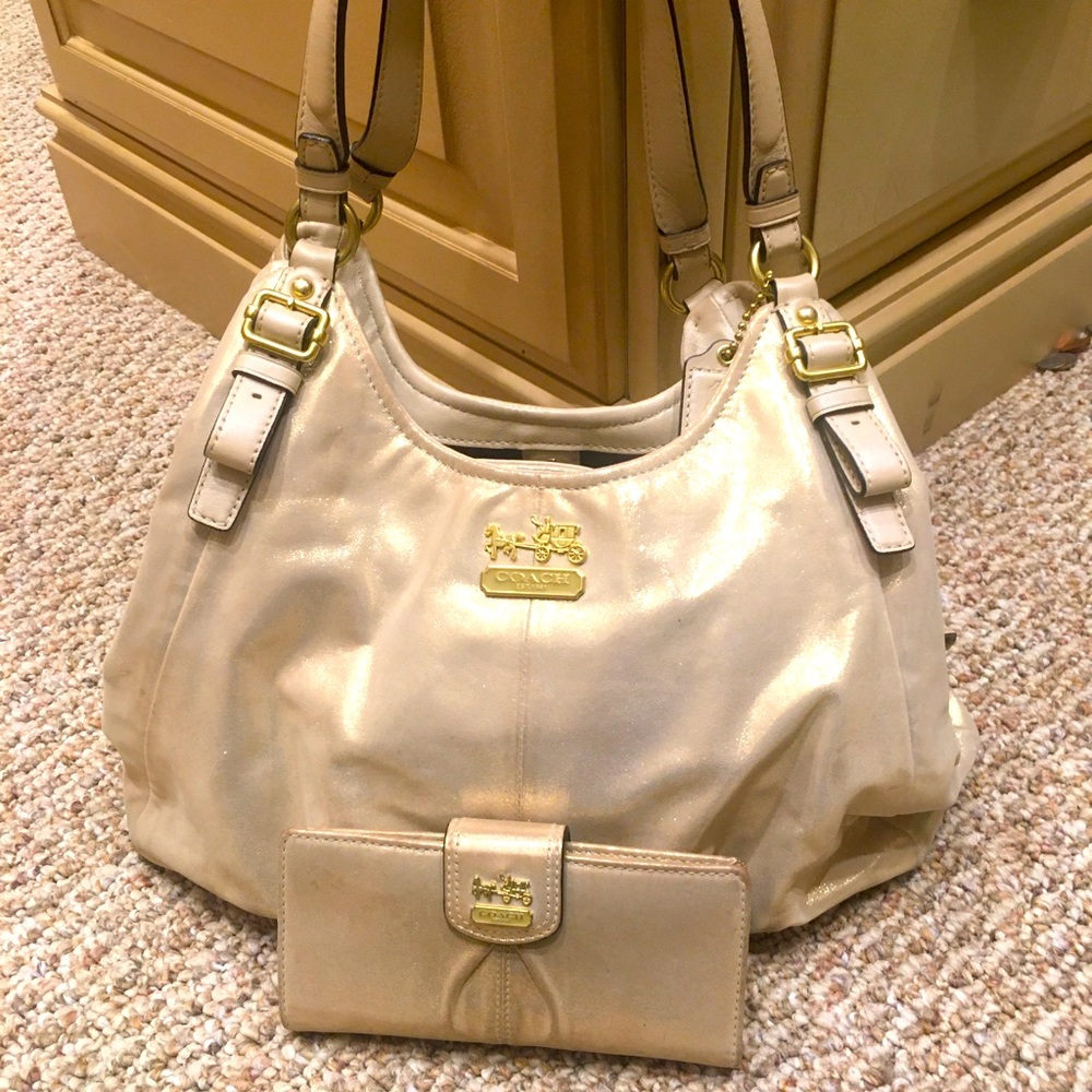 Coach bag and matching wallet!  Shimmer Gold.